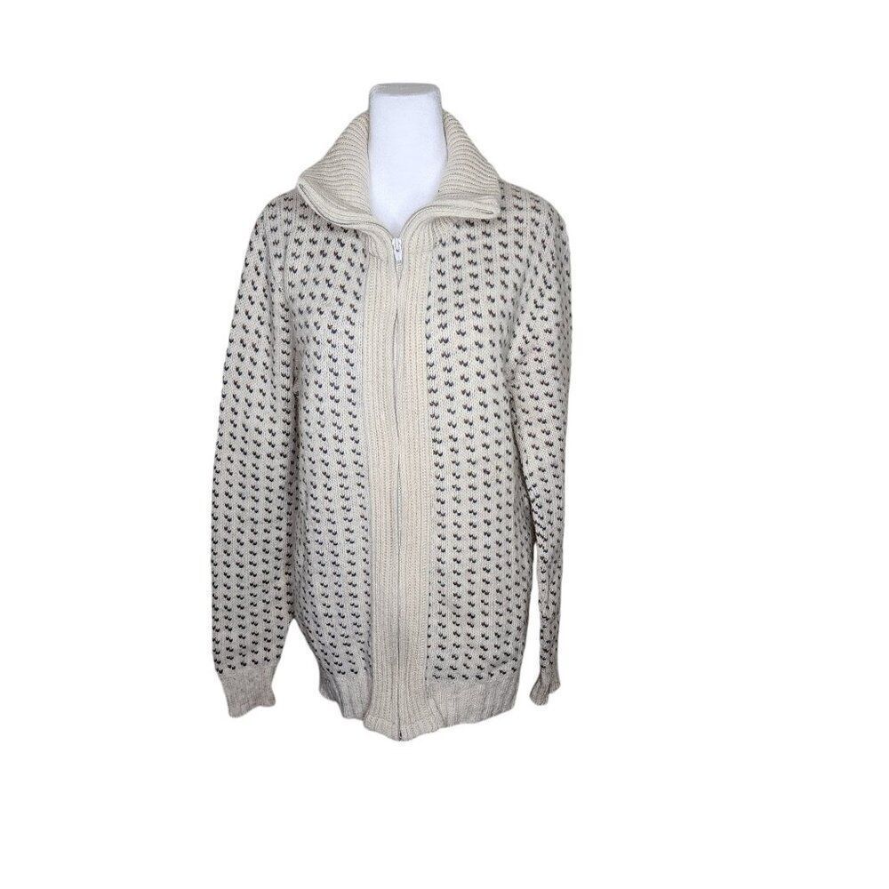 Vintage London Fog Zip Up Cardigan Sweater Mens M Beige Grandpa
